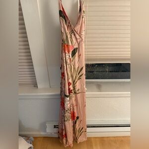 Lulu's Blush and Olive Floral satin Maxi Dress